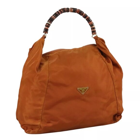 PRADA Hand Bag Nylon Brown Auth 105705